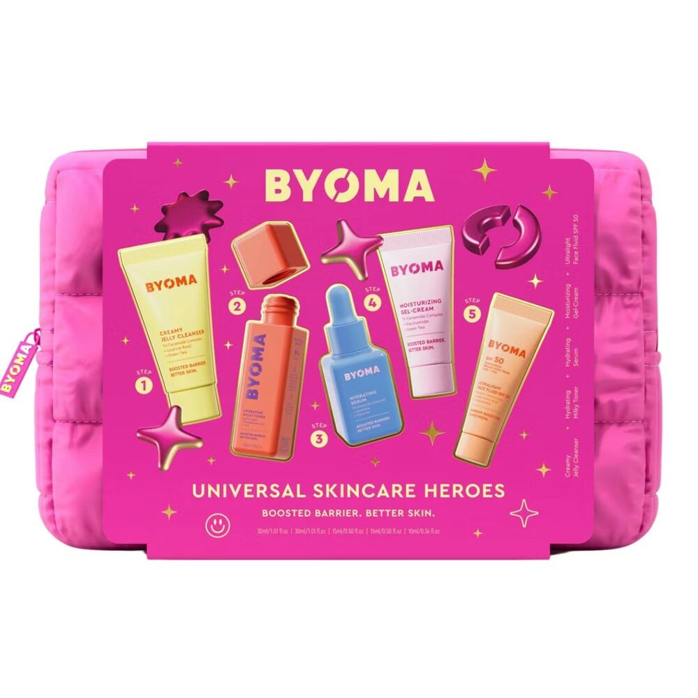 New Byoma Universal Skincare Heroes 5-Piece Gift Set with Makeup Bag